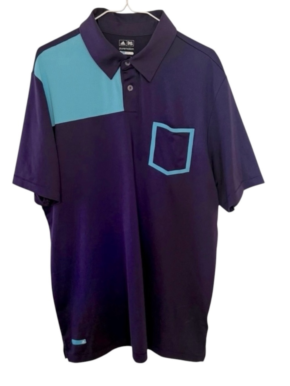 Adidas Golf Shirt Colour Block Men's Size Large Purple and Blue
